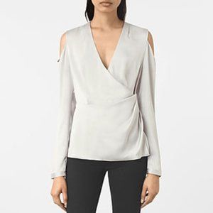 All saints Danio cold shoulder wrap blouse storm grey (6)